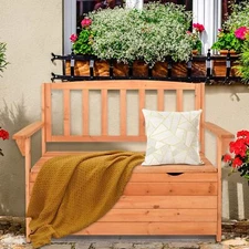 Outdoor Storage Bench, Large Wood Deck Box with Seating, Weatherproof Loveseat