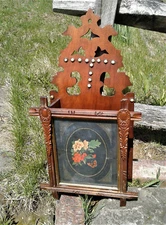 Antique Victorian Folk Art Magazine Rack Walnut Wall Hanging
