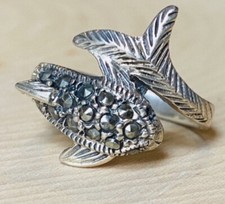 VINTAGE Sterling Silver 925 Hematite Fish Ring 6.5