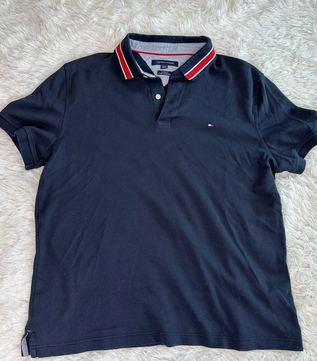 Uitgaand Uithoudingsvermogen seks Tommy Hilfiger Men&#039;s TH Lux Interlock Navy Custom Fit Polo Shirt Size:  L | eBay