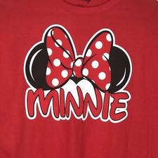 Disney MINNIE Mouse Womens T Shirt Big Ears Bow Polka Dot Red Large 12 14 NEW