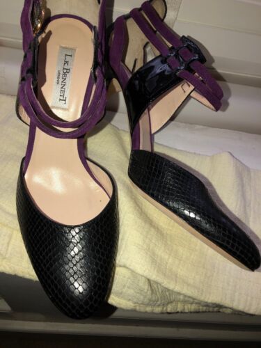 Ladies L.K. bennett Shoes Black Purple Mock Croc Leather Court Shoes ...