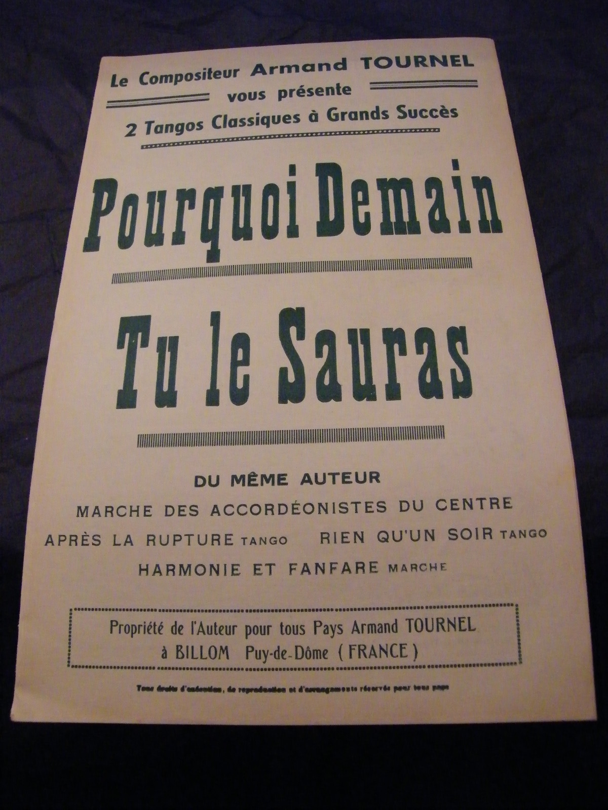 Partition Why Tomorrow You Will Be A.Tournel 1956