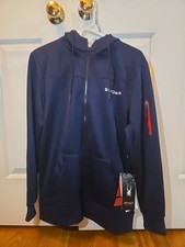 Spyder Men's Fleece Full Zip Hoodie Navy Blue Wind Resistant Hooded Size Medium