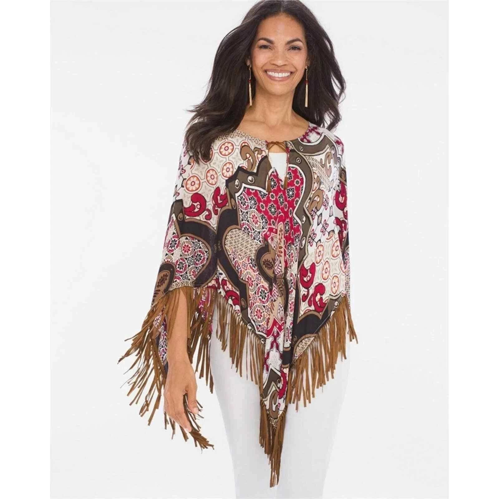 NWT Chico’s Fringe Poncho Paisley Boho Festival One Size OS