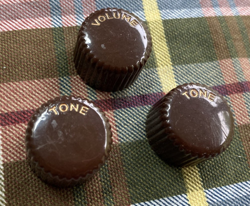 3 Brown Harmony/Silvertone Cupcake ReIssue Volume/Tone Knobs- Push/Press-On