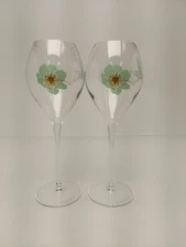 Pair of Perrier Jouet Fernando Laposse Green Hummingbird Champagne Glasses