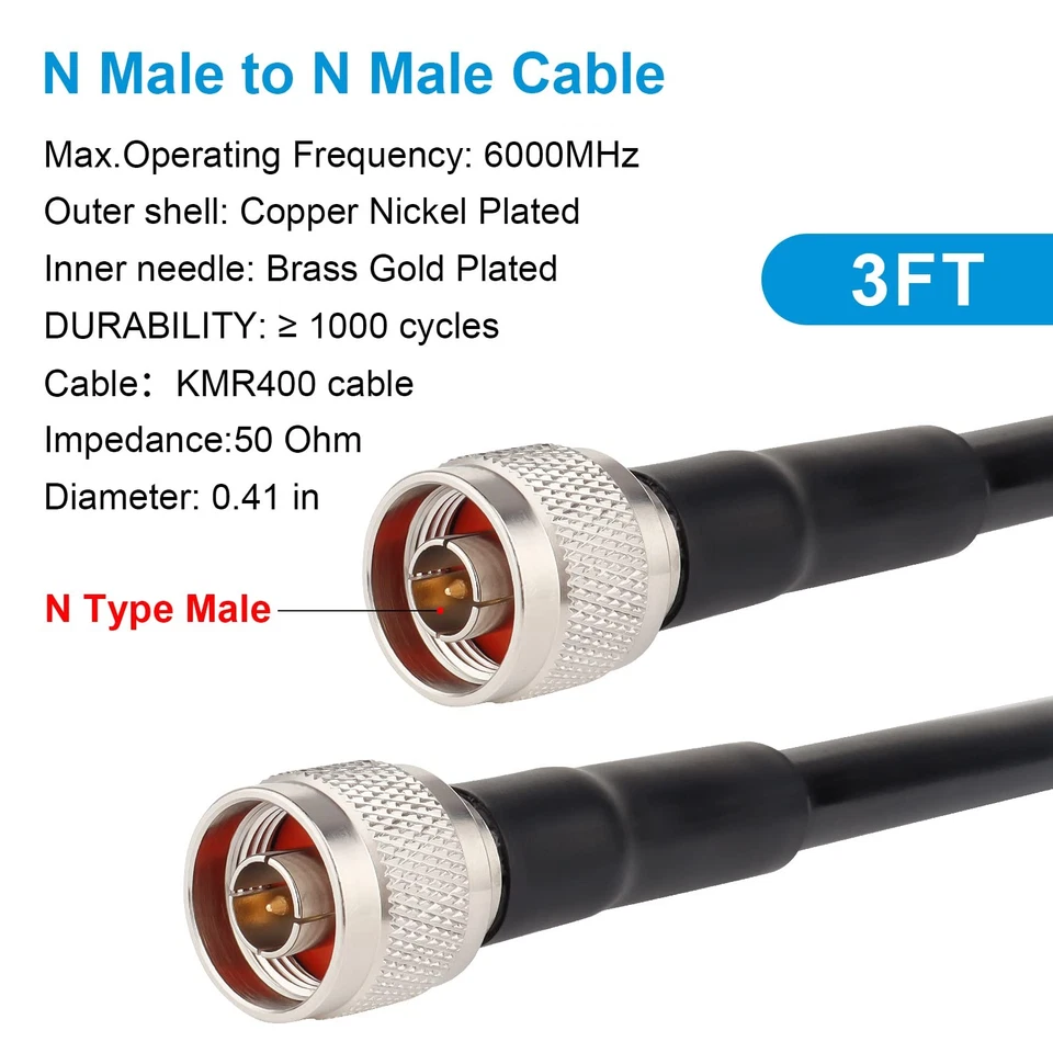N Male to N Male Cable 3FT, Low Loss KMR400 Coax Extension Cable for 3G/4G/5G... - Image 2 of 4