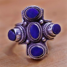 Size 7.25, vintage Sterling 925 silver handmade ring with sodalite cable around