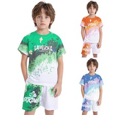 Kids Boys Outfit Basketball Tracksuit Biking Set Quick-Drying Short Sleeve Gym