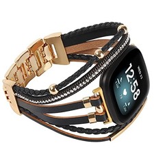 Leather Strap Compatible with Fitbit Versa 3 and Sense Women Boho Stylish Wrap B