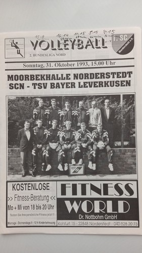 Programme booklet 93/94 1.SC Norderstedt vs TSV Bayer Leverkusen volleyball magazine