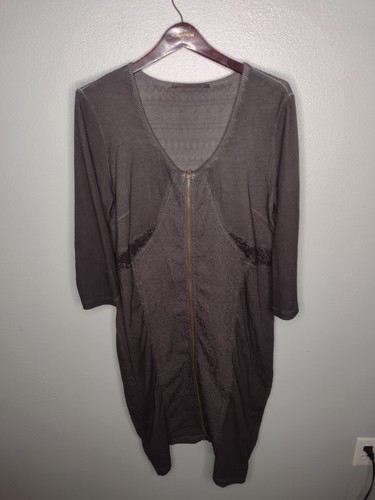 Angels Never Die Women's Zip Textured Dress 4 Gray Art Artsy Lagenlook NN
