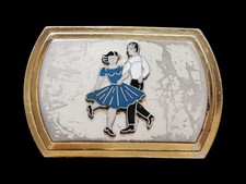 NC19138 VINTAGE 1970s  COUPLE SQUARE DANCING  WESTERN  COWBOY BELT BUCKLE