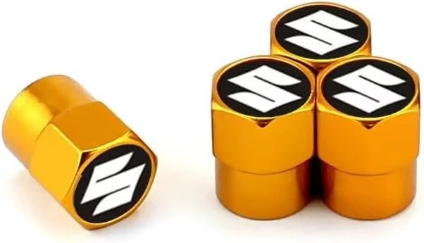 Juego de 4 tapas de vástago de válvula de neumático blancas compatibles con Suzuki de aluminio anodizado dorado Foto 3 de 4