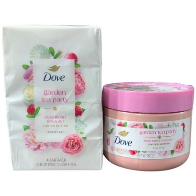 Dove Garden Tea Party Rose Berry Bouquet Beauty Bar and Body Scrub Duo