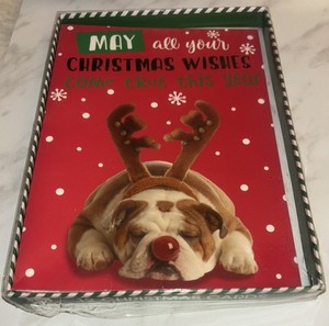 Christmas Cards: Set of 4 featuring a Boxer Dog Dressed up as Rudolph! ***NEW***