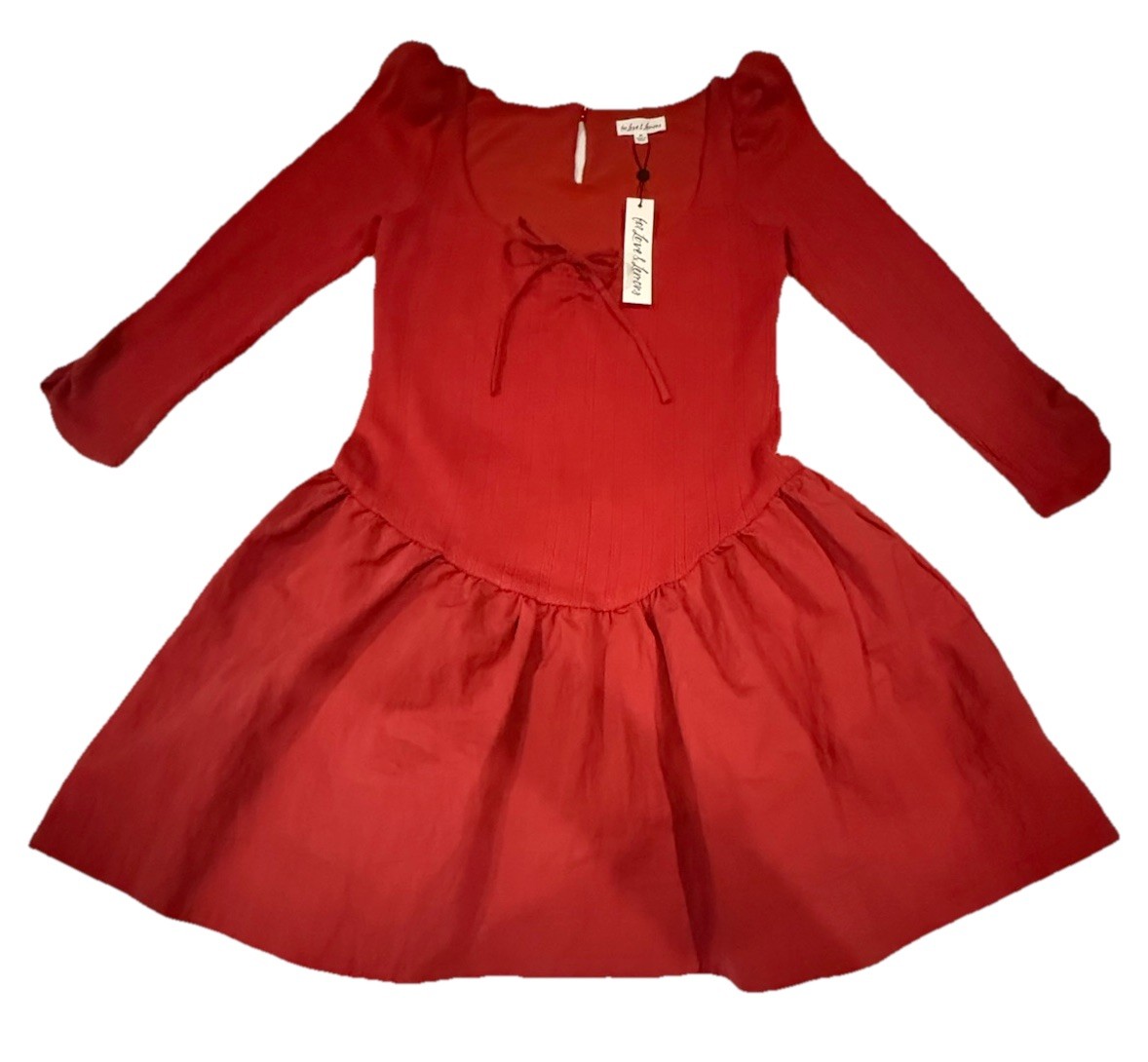 NWT M For Love & Lemons Red Holiday Mini Dress CD3505-FA24 RN134985