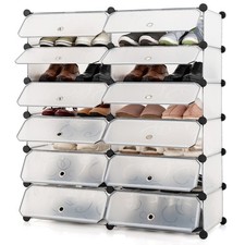 12-Cube Shoe Cabinet White Plastic Modular Closet Storage 95x37x109cm