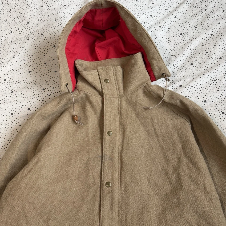 Abrigo L.L.Bean Vintage Años 80 Para Hombre XL Rojo Tostado Lana Anorak Tareas Con Capucha Foto 3 de 4