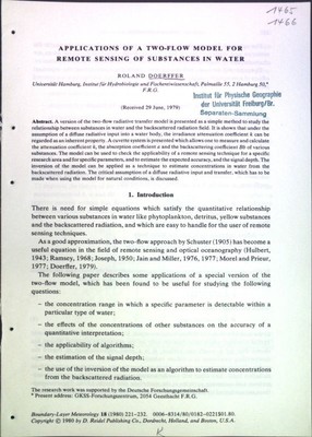 Applications of a two-flow model for remote sensing of substances in water; Doer