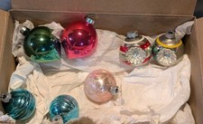 Vintage Shiny Brite USA Christmas Ornaments, Double Indent, Teardrop, Ribbed, 6