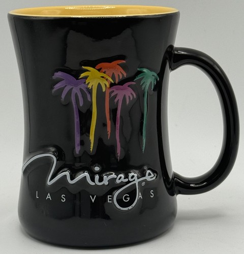 Mirage Hotel & Casino Las Vegas Ceramic Mug Black Yellow Palm Trees Logo Clean