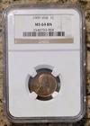 1909 VDB 1C US Wheat Cent Penny NGC CERTIFIED MS 64 BN