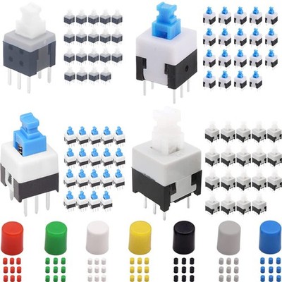 80 Stck. Selbstverriegelndes Mini Taster DPDT Tastenschalter-Set (8,5 x 8,5 mm 8 x 8 mm 7 x 7 mm 5,8 X