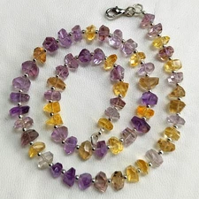 Natural Ametrine Gemstone 7 to 8 mm Size Faceted Nugget Beads 16.5" Necklace