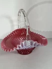 Fenton Cranberry Opalescent 10" Basket Ruffled Rim with Crimped Handle 1940's