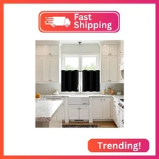 MIULEE Short Curtains for Windows - Black Blackout Half Window Curtains Thermal 