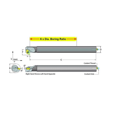 Dorian Tool E08K-SDXCR-2 Carbide Shank Indexable Boring Bar, 59735