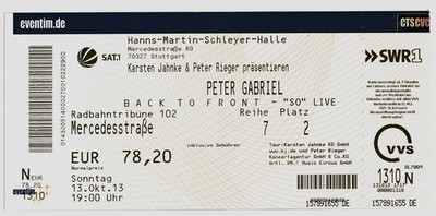 PETER GABRIEL  -  Ticket  -  13.Oktober.2013   Stuttgart  -  Schleyerhalle