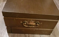 Vintage Wooden Silverware Flatware Brown Chest Box with Drawer