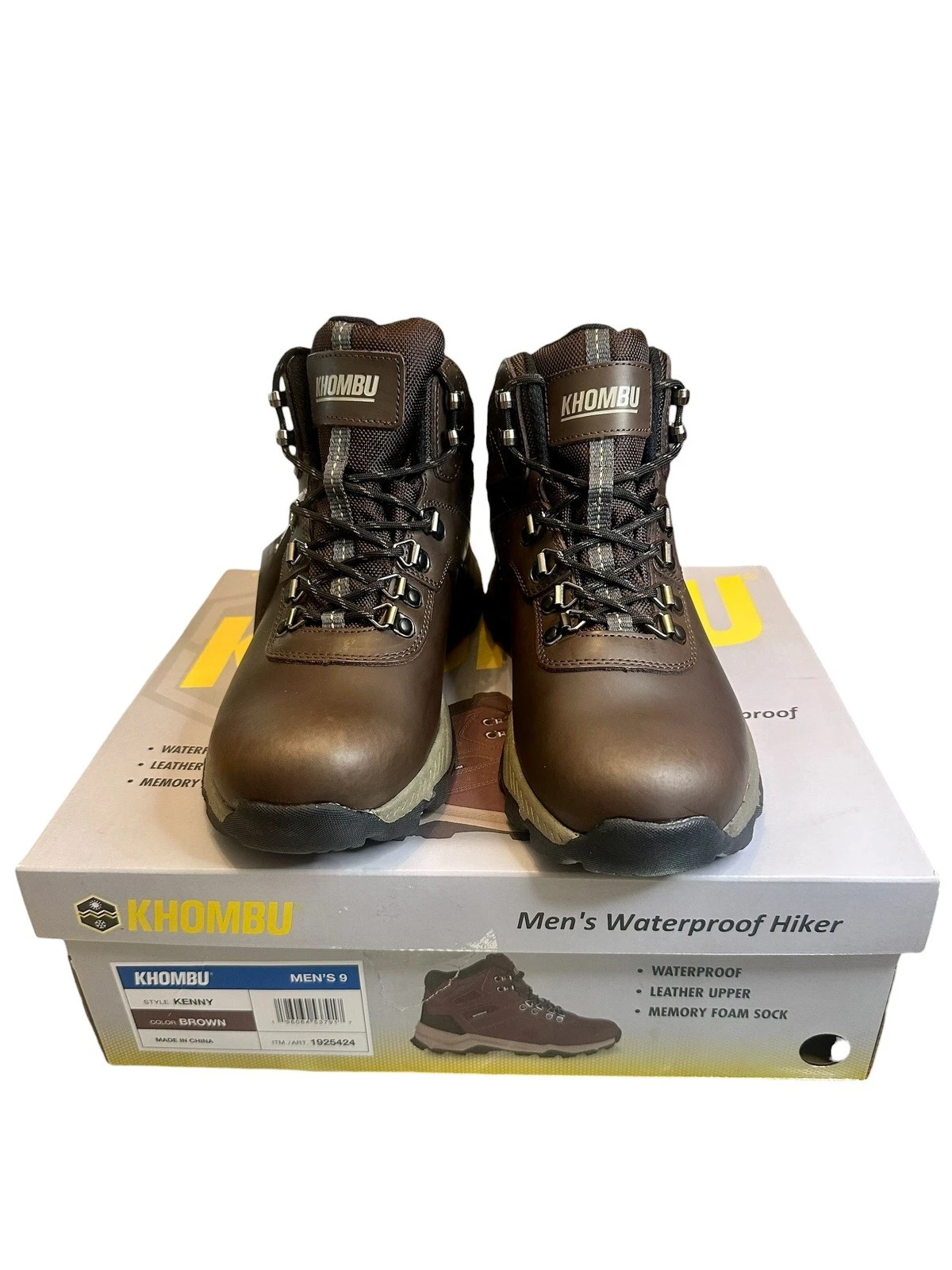New In Box Khombu Mens Size 9 Brown Leather Waterproof Memory Foam Hiking Boot