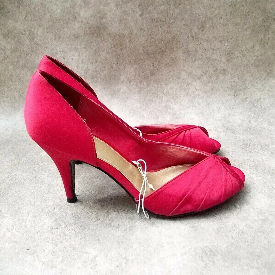 Mossimo Womens Sz 8.5 M Red Peep Toe Slip On 3.5" Heels Pumps - Image 4 of 4