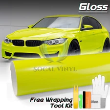 Gloss Glossy Lime Green Car Vinyl Wrap Sticker Decal Air Release Bubble Free
