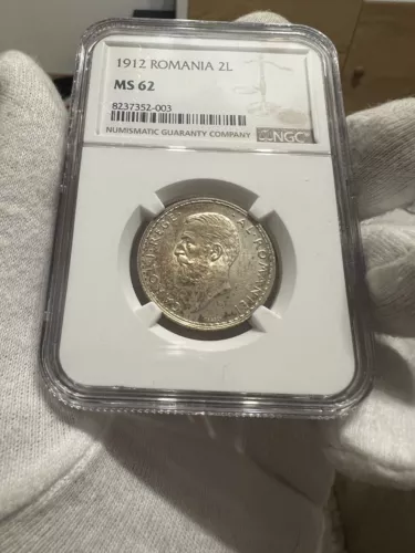 2 Lei 1912 Silver, Romania NGC MS62