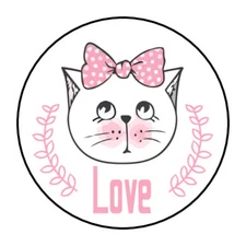 30 CAT LOVE ENVELOPE SEALS LABELS STICKERS 1.5" ROUND CUTE FACE