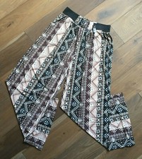Elastic Waist High Rise Palazzo Pant Brown Peach Multi -Side Pockets 1 Size  NWT