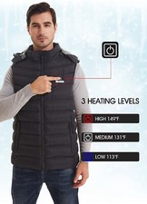 Unisex Hooded Quilted Heated Vest USB 5 heating Winter Rechargeable No Battery