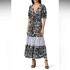 Anthropologie LOVE, WHIT by Whitney Port Black Floral Dress Size Extra Large