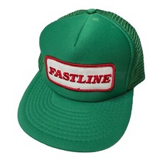 VTG 90s Trucker Hat SnapBack Green Red Fastline Trucking Co. Patch Logo Hipster