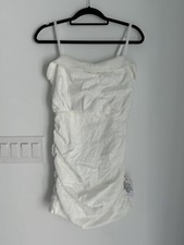 ASOS DESIGN strappy textured mini dress with ruched toggle detail in white NEW