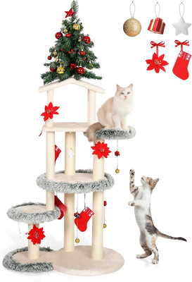 Christmas Cat Tree - Multi-Level 65'' Christmas Tree Cat Tower Condo for Indoor C