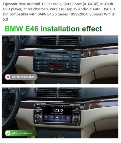Car Stereo For BMW E 46 3 Series 99-04 7” Touch Screen DVD Player - Foto 6 di 6