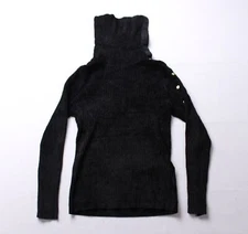 White House Black Market Women's Chenille Button Sleeve Pullover EJ2 Black Large