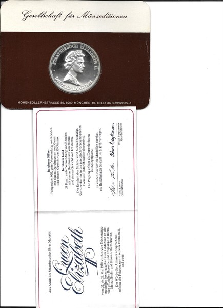 Medalla de plata de 50 gramos - Reina Elisabeth 1978 - Alemania