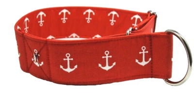 EIGENE HERSTELLUNG, HANDARBEIT Hundehalsband, Windhund/Zugstopp "Anker rot 5 cm breit", SM bis 40 cm